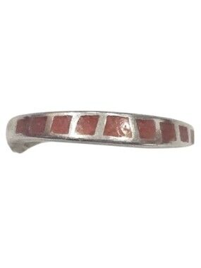 Vintage Carolyn Pollack Coral Inlay Ring in Sterling Silver 6.25